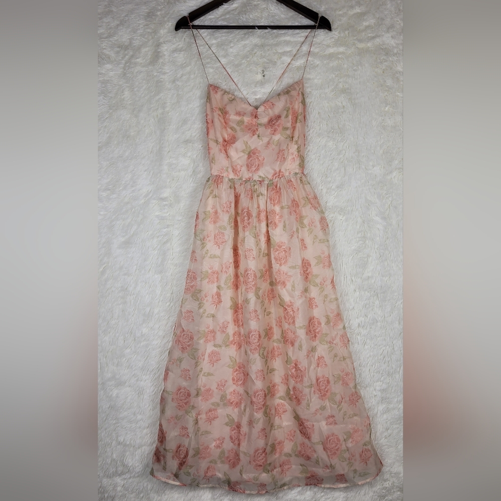 Storia‎ Large Pink Floral Strappy Midi Sundress Coquette Whimsical